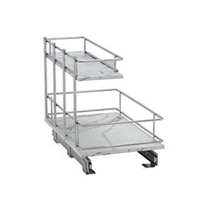 lot 1571 image: Household Essentials Faux Marble C53521-1 Glidez 2-Tier Undersink Cabinet Organizer  Pull Out Shelves for Storage  21 in D x 12.2 in W x 15.5 in H Deep