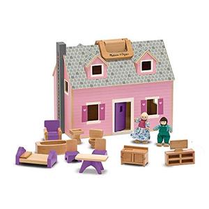 lot 1596 image: Melissa & Doug Fold and Go Wooden Dollhouse With 2 Dolls and Wooden Furniture,Multi,One Size