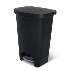 lot 1603 image: Glad 13 Gallon Trash Can  Plastic Kitchen Waste Bin with Odor Protection of Lid  Hands Free with Step On Foot Pedal and Garbage Bag Rings, 52 Liter, Black