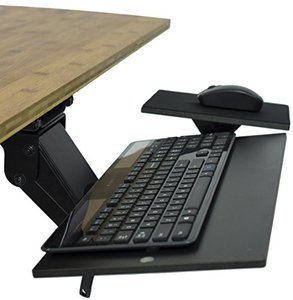 lot 1614 image: Uncaged Ergonomics KT1 Ergonomic Under-Desk Computer Keyboard Tray. Adjustable height angle negative tilt sliding pull out drawer platform swivels 360 slides office products, black
