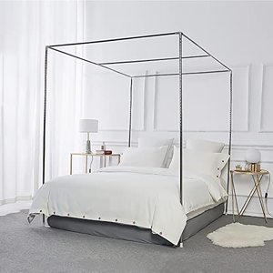 lot 1617 image: Foreate Canopy Bed Frame Stainless Steel King Size Bed Canopy Frame & Bed Poles, Fit for Four-Corner Bed and Mosquito Curtains, King (Silver)