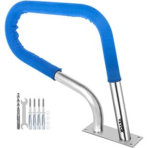 lot 1628 image: VEVOR Pool Rail 30x22 Pool Railing 304 Stainless Steel 250LBS Load Capacity Silver Rustproof Pool Handrail Humanized Swimming Pool Handrail with Blue Grip Cover