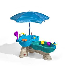 lot 1642 image: Step2 Spill & Splash Seaway Water Table  Kids Dual-Level Water Play Table with Umbrella & 11-Pc Accessory Set  Large Water Table