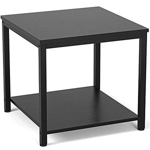 lot 1645 image: Side Table 20 Inch Square, Homieasy 2-Tier Coffee Tea End Table Nightstands for Sofa Couch Bed, Metal Wood Accent Modern Simple Industrial Style Side Table for Living Room Bedroom, Black