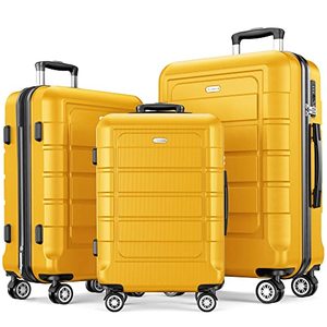 lot 1649 image: SHOWKOO Luggage Sets Expandable PCABS Durable Suitcase Double Wheels TSA Lock Yellow 3pcs