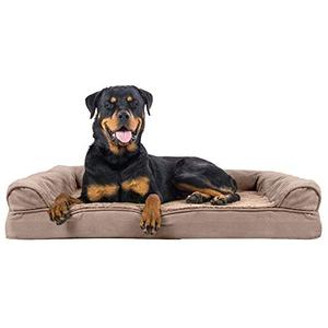 lot 1664 image: Furhaven Pet Bed for Dogs and Cats - Plush and Suede Sofa-Style Egg Crate Orthopedic Dog Bed, Removable Machine Washable Cover - Almondine, Jumbo (X-Large)