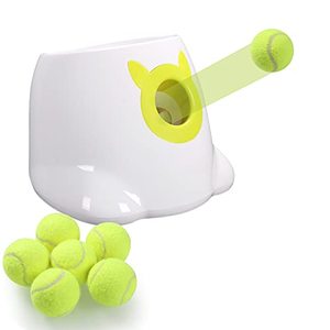 lot 1671 image: PALULU Automatic Dog Toy Ball Launcher, Pitching Machine, 2 inch Mini Ball Thrower for Small and Medium Size Dog, Balls Included, Manual Version (White)