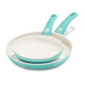 lot 1692 image: GreenLife Soft Grip Healthy Ceramic Nonstick Frying PanSkillet Set 7 and 10 Turquoise