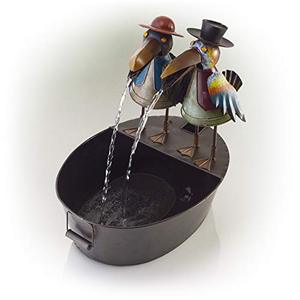 lot 1716 image: Alpine Corporation 20 Tall Outdoor Metal Crow Water Fountain Yard Art Decor