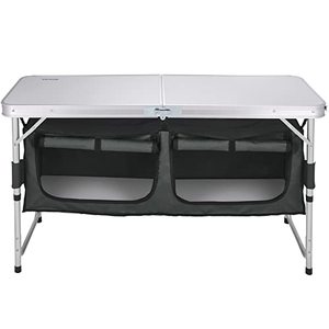 lot 1721 image: VEVOR Aluminum Portable Folding Camp Station with Storage Organizer & 4 Adjustable Feet Quick Installation for Outdoor Picnic Beach Party Cooking, Gray