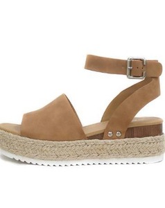lot 1777 image: Soda Topic Open Toe Buckle Ankle Strap Espadrilles Flatform Wedge Casual Sandal