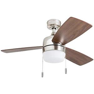 lot 1789 image: Honeywell 50616-01 Barcadero Ceiling Fan 44 Compact Contemporary, Integrated LED Light, Chocolate Maple Blades, Brushed Nickel