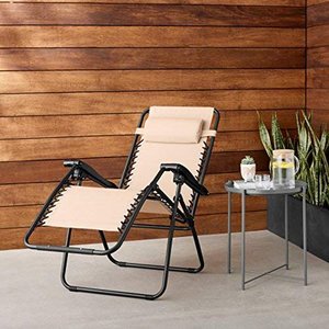 lot 7338 image: Basics Outdoor Zero Gravity Lounge Folding Chair, Beige
