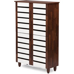 lot 7794 image: Baxton Studio Gisela Oak and White 2-tone Shoe Cabinet With 4 Door