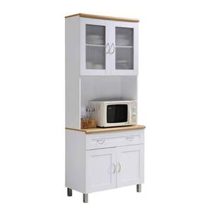 lot 8299 image: Hodedah Kitchen Cabinet with Top and Bottom Enclosed Cabinet Space in White Wood