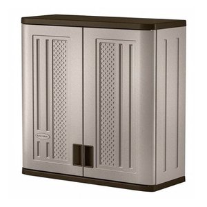 lot 8313 image: Suncast - Resin Single Shelf Garage Wall Storage Cabinet - Platinum
