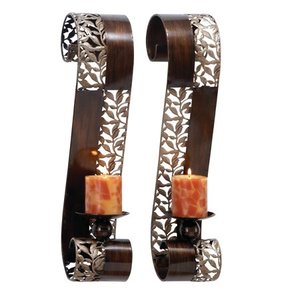 lot 8381 image: DecMode Indoor 20H, 5W Iron Wall Sconce Brown, Set of 2