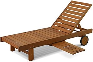 lot 7792 image: Furinno Tioman Hardwood Outdoor Chaise Lounge - Brown - Retail $178.99