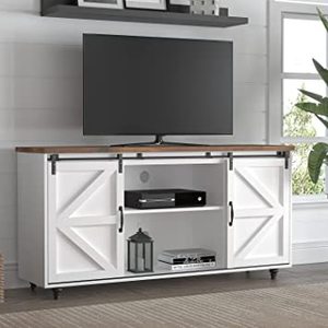 lot 8298 image: Max Furniture Distressed White Wood Entertainment Center