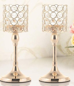lot 8307 image: Fancy Gold And Jewel Candle Holders with Shades, Set Of 2 (stock photo approximate)