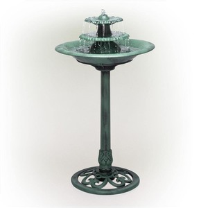 lot 21 image: Alpine Corporation 3-Tier Vintage Pedestal Fountain Bird Bath Green