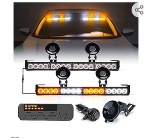 lot 35 image: Xprite Emergency Traffic Advisor Strobe Dual Light Bar, White Amber LED Interior Windshield Visor Deck Safety Hazard Warning Caution Flashing Lightbars wControl Box, for Construction Vehicles Trucks