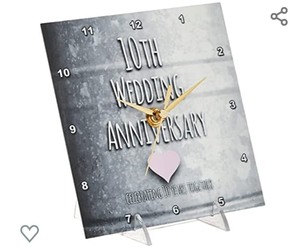 lot 40 image: 3dRose 10th Wedding Tin Celebrating 10 Years Together - Tenth Anniversaries Ten yrs - Desk Clock, 6 by 6-Inch (dc_154441_1)
