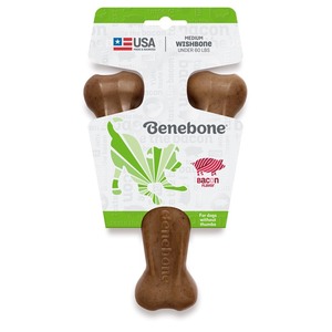 lot 45 image: Benebone Wishbone Dog Chew Toy - Bacon - M