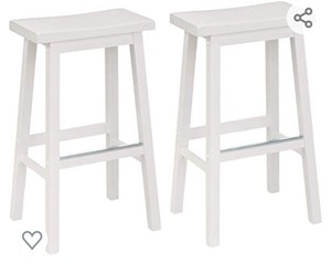 lot 46 image: Amazon Basics Solid Wood Saddle-Seat Kitchen Counter Barstool - Set of 2, 29-Inch Height, White Im