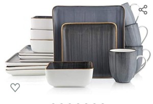 lot 50 image: Stone Lain Porcelain 16 Piece Dinnerware Set, Square Gray Brushed Design
