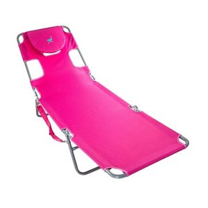 lot 81 image: Ostrich Chaise Lounge Folding Beach Chair Pink