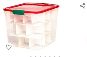 lot 82 image: HOMZ Holiday Plastic 3430 Storage Container with lid, 31 Quart, ClearRedGreen, 3 Count