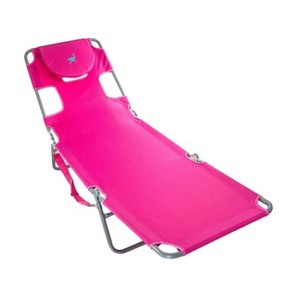 lot 85 image: Ostrich Chaise Lounge Folding Beach Chair Pink