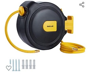 lot 103 image: MELLCOM 38 in x 50 FT Air Hose Reel Hybrid Polymer Hose Reel with Universal Coupler Retractable Slowly Hose Reel for Compressor