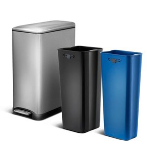 lot 131 image: Home Zone Living VA41833A 50 Liter  13 Gallon Stainless Steel Dual Compartment Recycle Trash Can, Rectangular, Pedal, 50L, Silver