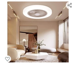 lot 158 image: Sunifier Bladeless Ceiling Fan with Light, Remote Control Low Profile Modern Ceiling Fans with Lights, 3 Colors Flush Mount Ceiling Fan Light for Living Room Bedroom (20 INCH, White)