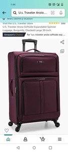 lot 159 image: U.s. Traveler Anzio Softside Expandable Spinner Luggage, Burgundy, Checked-large