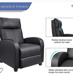 lot 204 image: Homall Recliner Chair Padded Seat Pu Leather for Living Room Single Sofa Recliner Modern Recliner Seat Club Chair Home Theater Seating (Black)