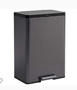 lot 205 image: Rubbermaid Stainless Steel Metal Step-On Trash Can for Home and Kitchen, Charcoal, 12 Gallon, 2112520