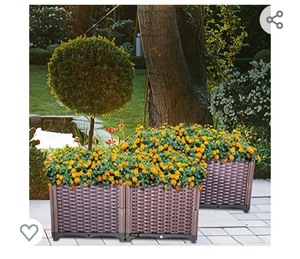 lot 257 image: VEVOR Plastic Raised Garden Bed, Planter Grow Box, 14.5 H Self-Watering Elevated for Flowers, Vegetables, Fruits, Herbs, IndoorOutdoor Use, Brown Realistic Rattan