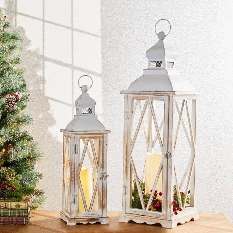 lot 25617 image: Glitzhome - S2 Farmhouse Wood Metal Lanterns - Retail$95.27
