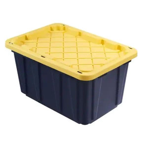 lot 23485 image: 27 Gal. - Tough Storage Tote in Black with Yellow Lid - Retail $15.98