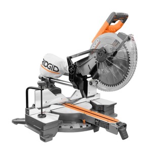 lot 23538 image: RIDGID - 15 Amp Corded 12 in. Dual Bevel Sliding Miter Saw with 70 Deg. Miter Capacity and LED Cut Line Indicator - Retail $399.00