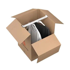 lot 23965 image: The Home Depot - Wardrobe Moving Box with Metal Hanging Bar and Handles (24 in. L x 24 in. W x 34 in. D) - Retail $15.98