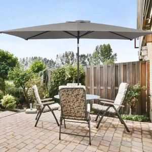 lot 23967 image: Sonkuki (10 ft. x 6.5 ft)  Rectangle Outdoor Patio Market Table Umbrella with Push Button Tilt and Crank in Gray - Retail $99.99