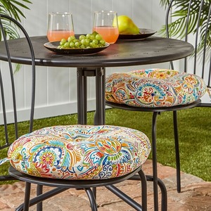 lot 23970 image: Greendale Home Fashions - 15 x 15 Multicolor Round Bistro Chair Outdoor Seating Cushions (2 Pack) - Retail $33.63
