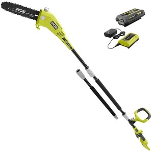 lot 24337 image: RYOBI - 10 in. 40-Volt Lithium-Ion Cordless Battery Pole Saw 2.0 Ah Battery and Charger Included - Retail $169.90