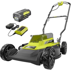 lot 24339 image: RYOBI - 40V 18 in. 2-in-1 Cordless Battery Walk Behind Push Lawn Mower with 4.0 Ah Battery and Charger - Retail $368.00