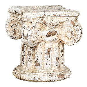 lot 8293 image: Distressed Cream Column Pedestal Candle Holder