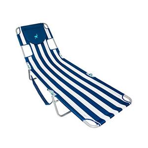 lot 8336 image: Ostrich Chaise Lounge Blue and White Striped 77.16 x 24.6 x 13.4 inches assembled